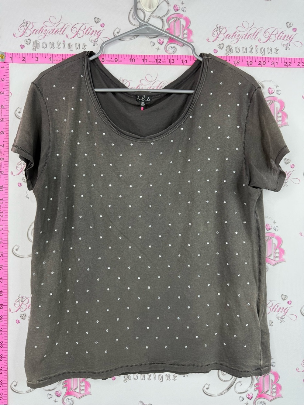 Talula shirt rhinestones y2k Short Sleeve Tee with Rhinestone Dot Detail